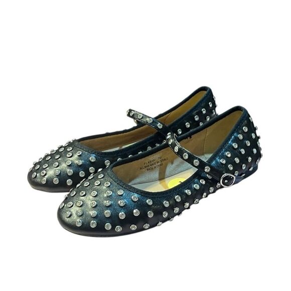 House of Harlow Studded Rhinestone Mary Jane Cross Ballet Flat Black Silver 7 - Picture 5 of 16
